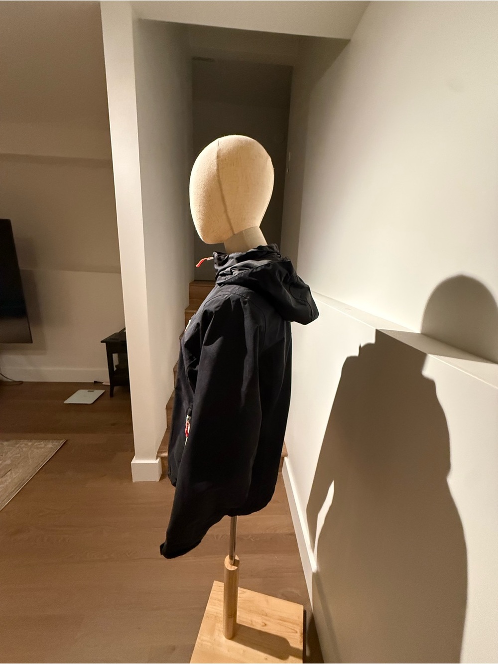 Helly Hansen Black Hooded Raincoat with White Zippers and Orange Pulls - Picture 4 of 6